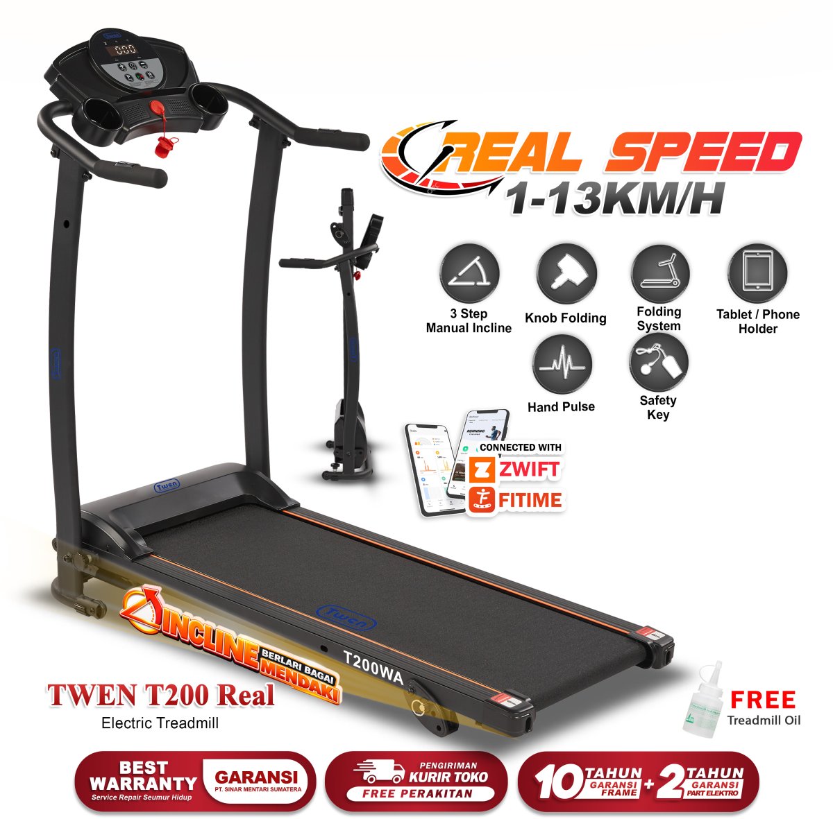 TWEN T200 Real Treadmil Listrik Treadmill Portable