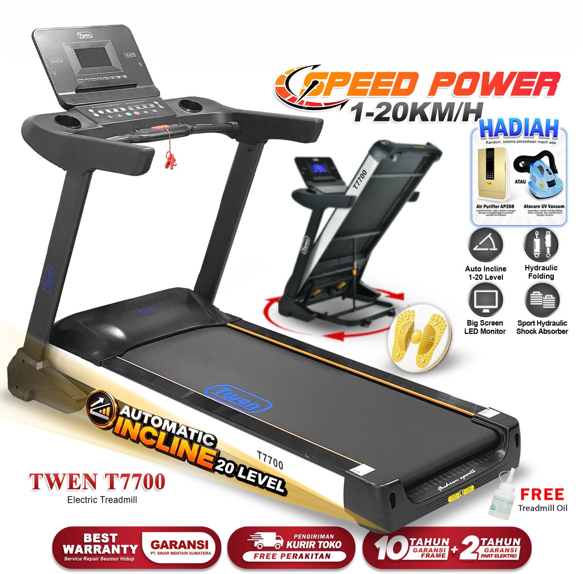 TWEN T7700 Treadmill Listrik Multifungsi