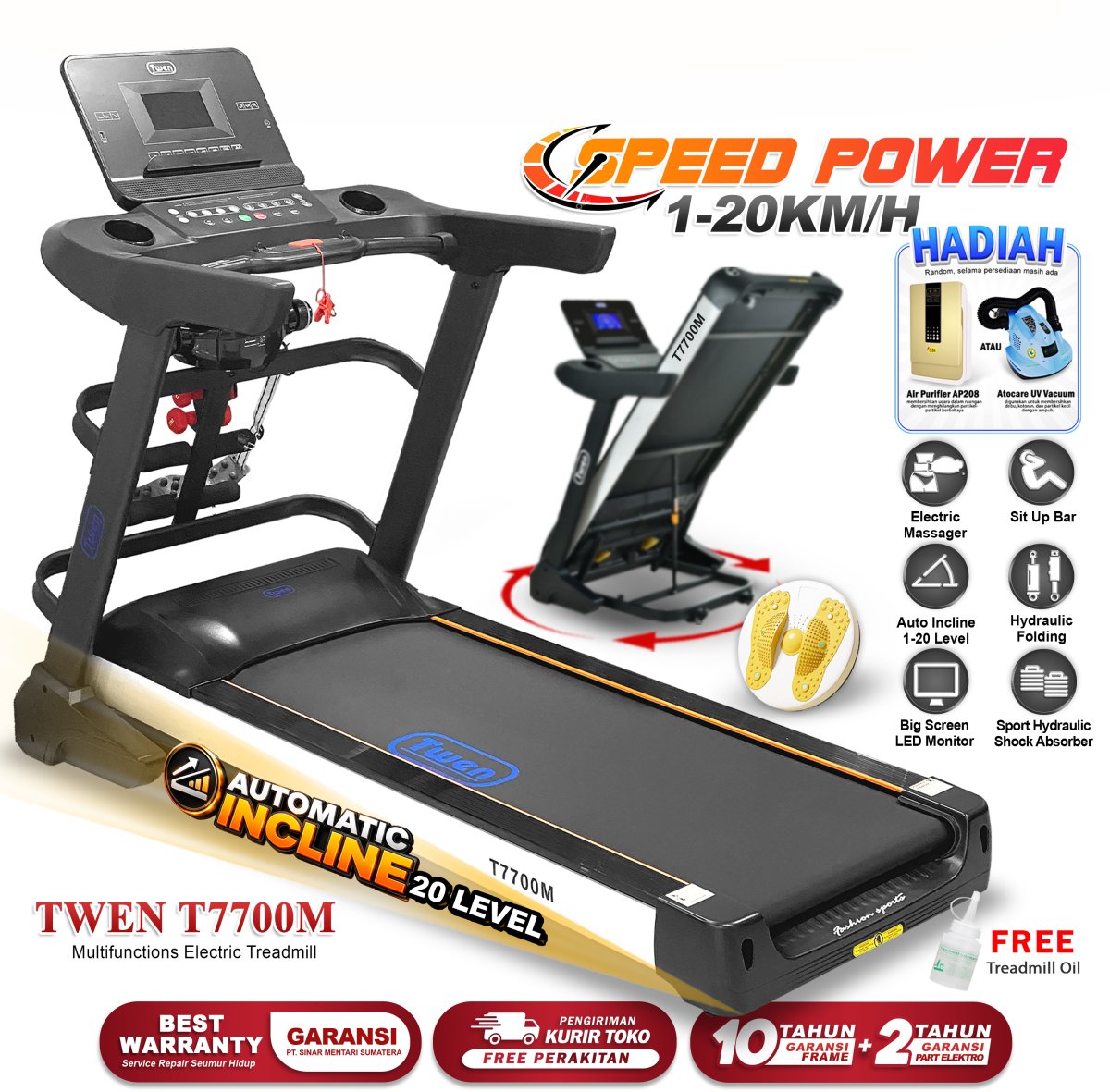 TWEN T7700M Treadmill Listrik Multifungsi