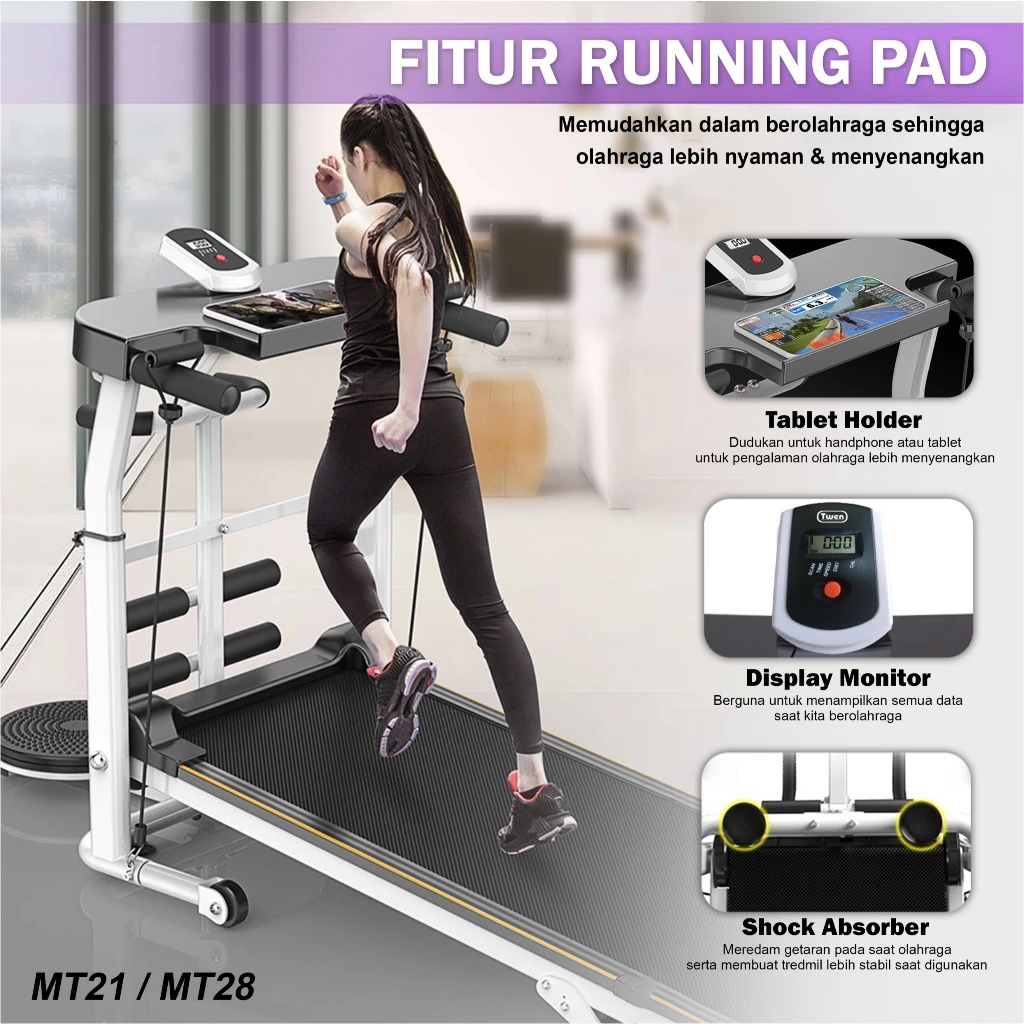 TWEN MT28 Putih Treadmill Manual Tanpa Listrik Gambar produk 6