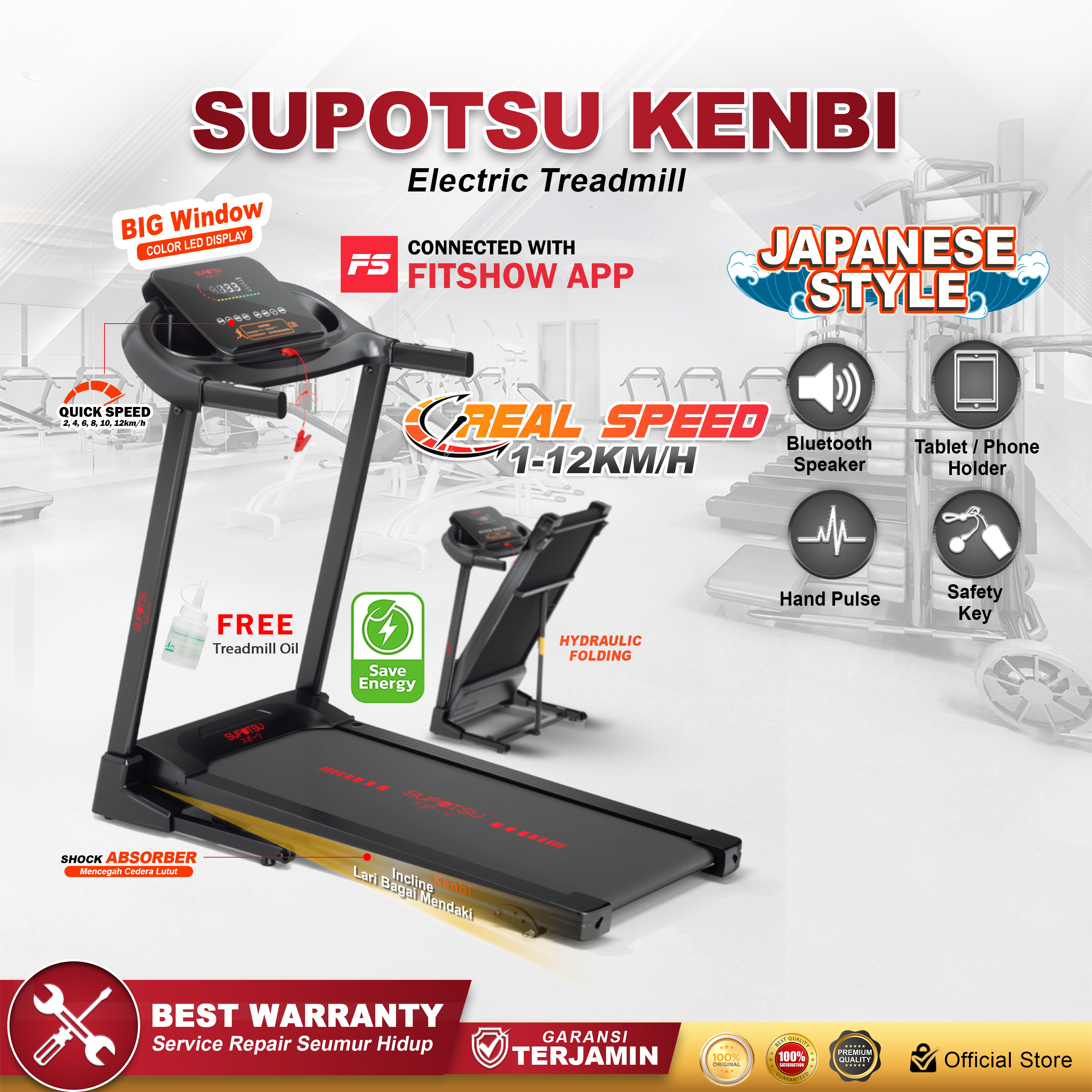 SUPOTSU Kenbi Hitam Treadmill Listrik