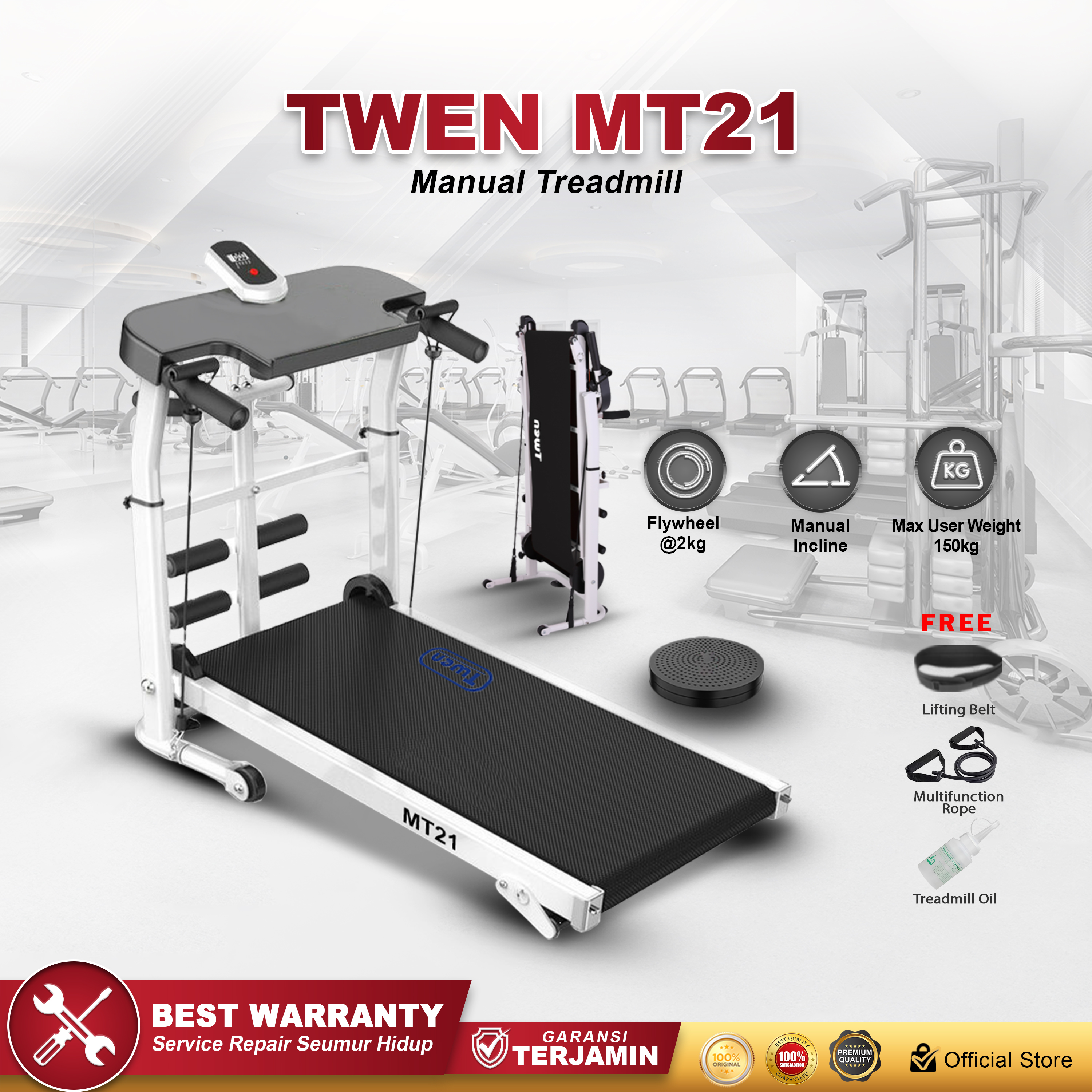 TWEN MT21 Putih Treadmill Manual Tanpa Listrik