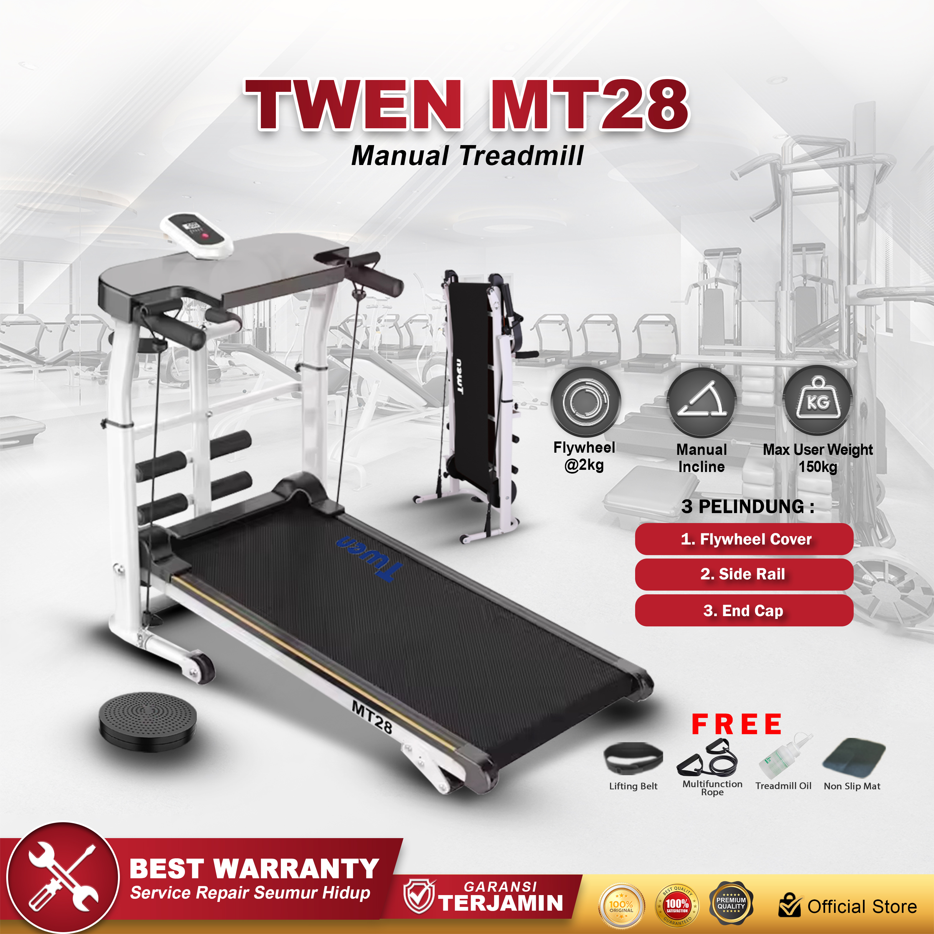 TWEN MT28 Putih Treadmill Manual Tanpa Listrik