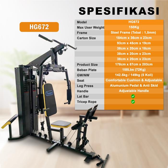 TWEN HG672 New Alat Fitness Home Gym 1 Sisi Gambar produk 8