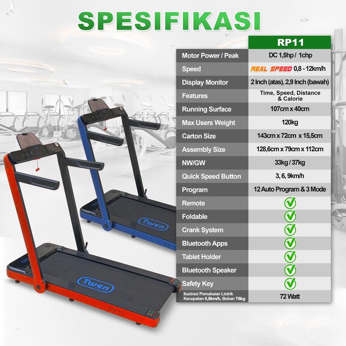 TWEN RP11 Biru Running Pad Treadmill Listrik Gambar produk 8