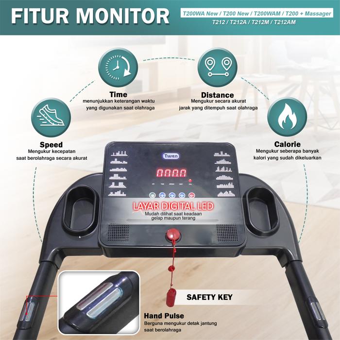 TWEN T212M Real Treadmill Listrik Multifungsi Gambar produk 2