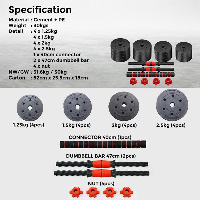 TWEN Dumbbell Set 30kg Gambar produk 2