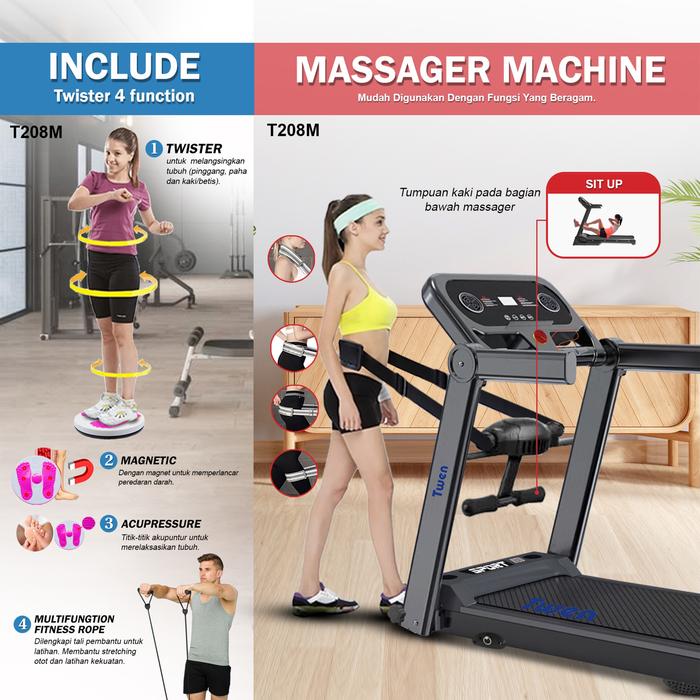 TWEN T208Incline+Knob Treadmil Listrik Gambar produk 4
