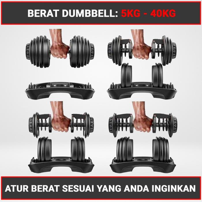 Twen Adjustable Dumbbell Set 40kg Alat Fitness Gambar produk 3