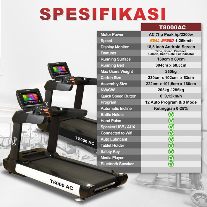 TWEN T8000AC Treadmill Listrik Multifungsi Gambar produk 2