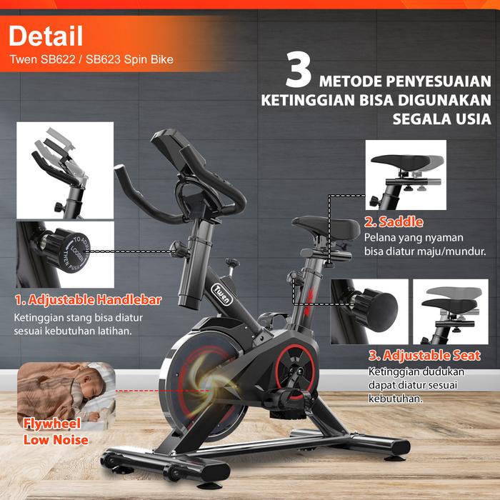 Twen SB622 Spinning Bike Kardio Alat Fitness - SB622 New Black + App Gambar produk 4