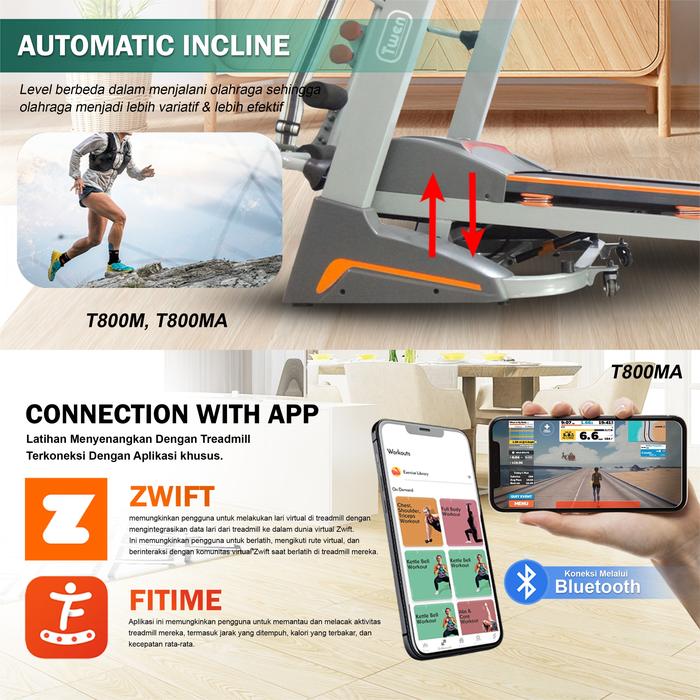 TWEN T800MA Treadmill Listrik Multifungsi Gambar produk 3