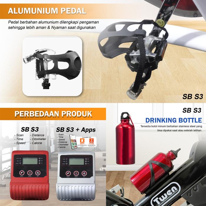 Twen S3 White Spin Bike Gambar produk 3