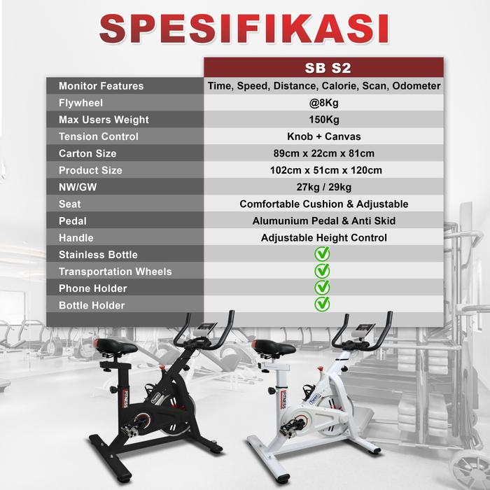 Twen S2 Hitam Spin Bike Gambar produk 7