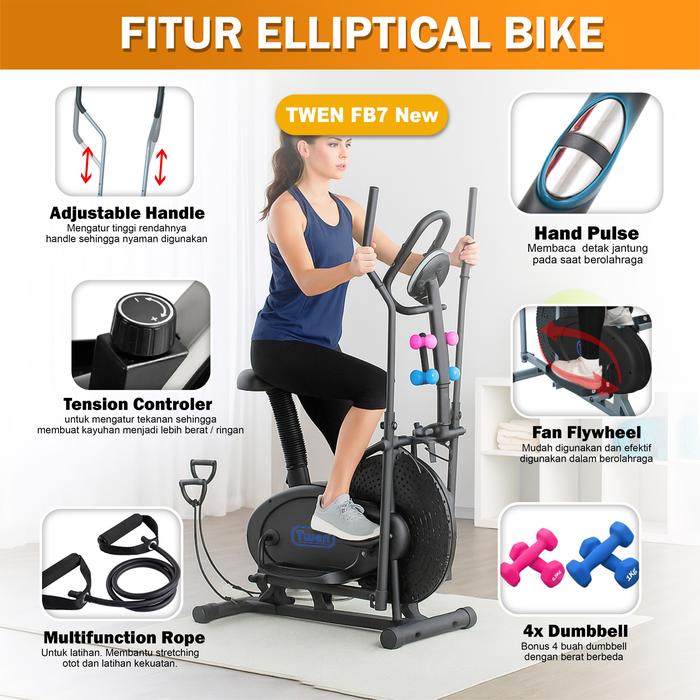 Twen FB7 Black Elliptical Bike Tracer Cross Trainer Orbitrack Alat Fitness - FB7 NEW Gambar produk 5