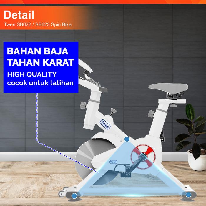 Twen SB622 Spinning Bike Kardio Alat Fitness - SB622 New Black + App Gambar produk 6