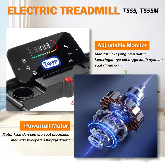 TWEN T555 Multi Treadmill Listrik Multifungsi Gambar produk 4