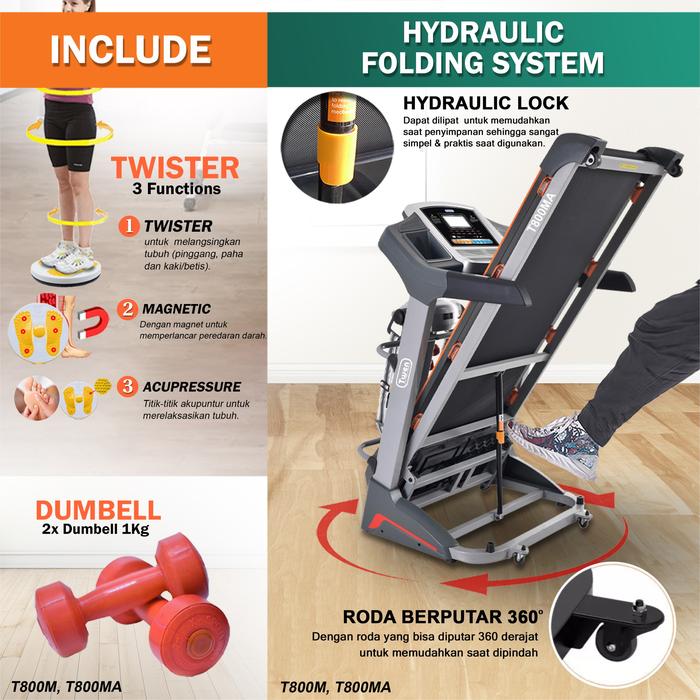 TWEN T800MA Treadmill Listrik Multifungsi Gambar produk 5
