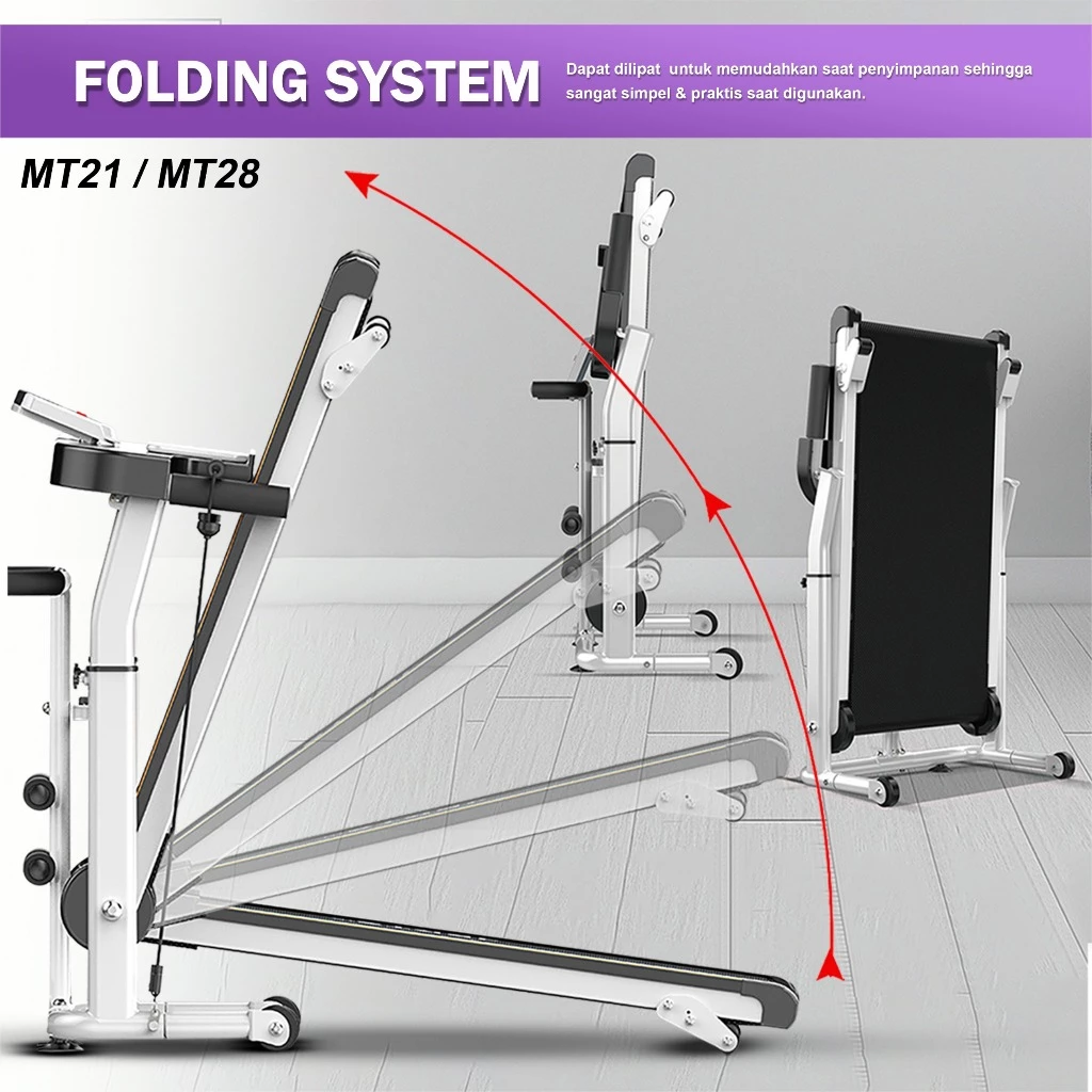 TWEN MT21 Putih Treadmill Manual Tanpa Listrik Gambar produk 7