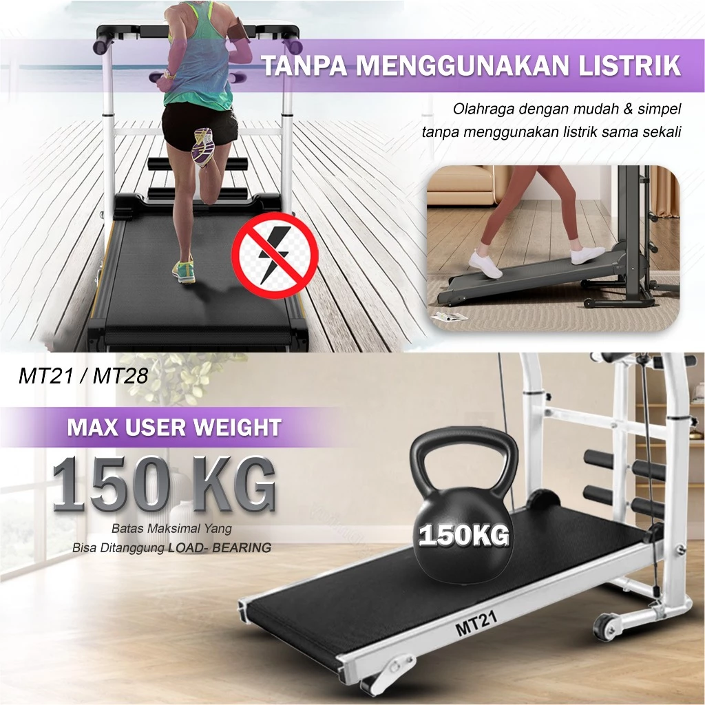 TWEN MT21 Putih Treadmill Manual Tanpa Listrik Gambar produk 8