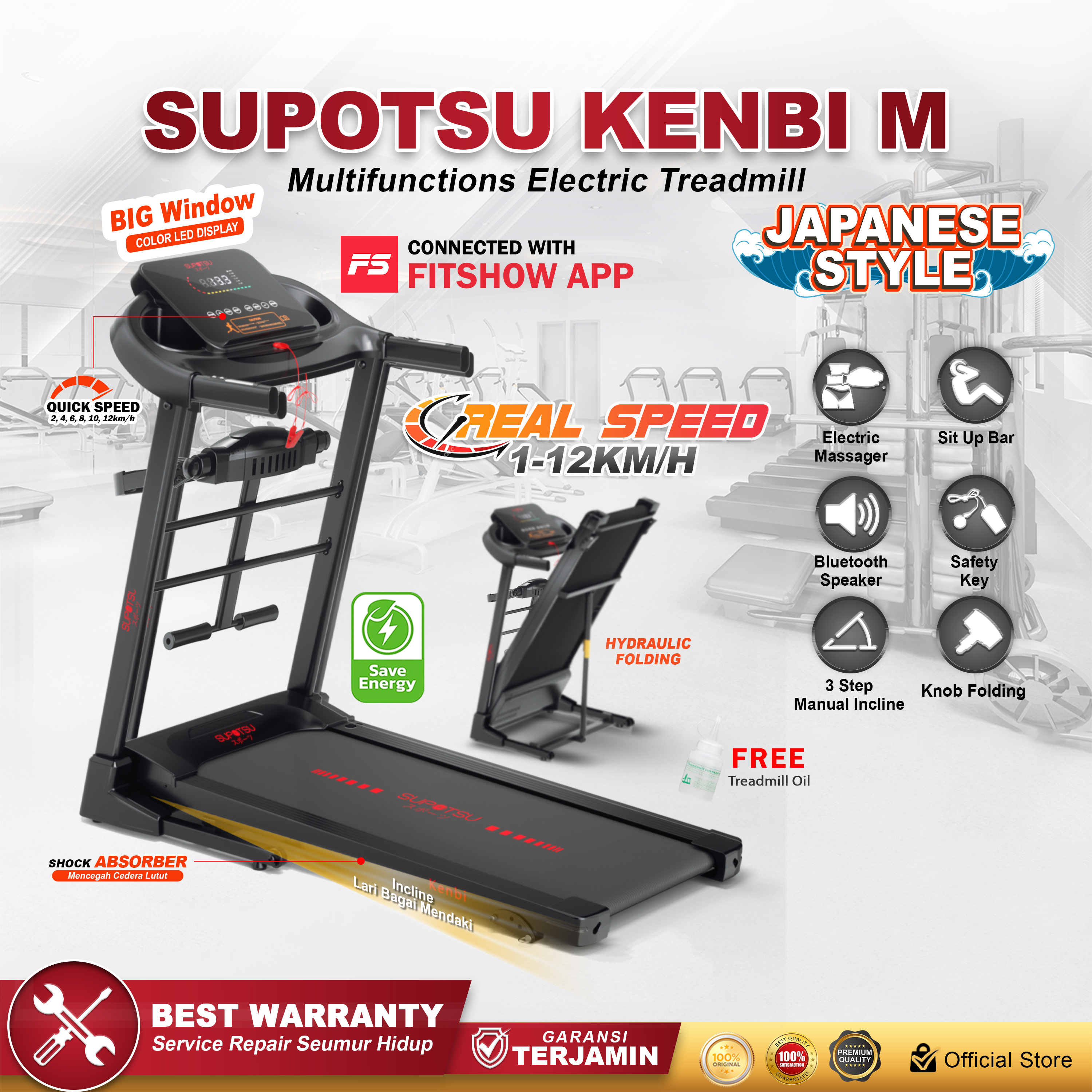 SUPOTSU Kenbi Black Multi Treadmill Listrik