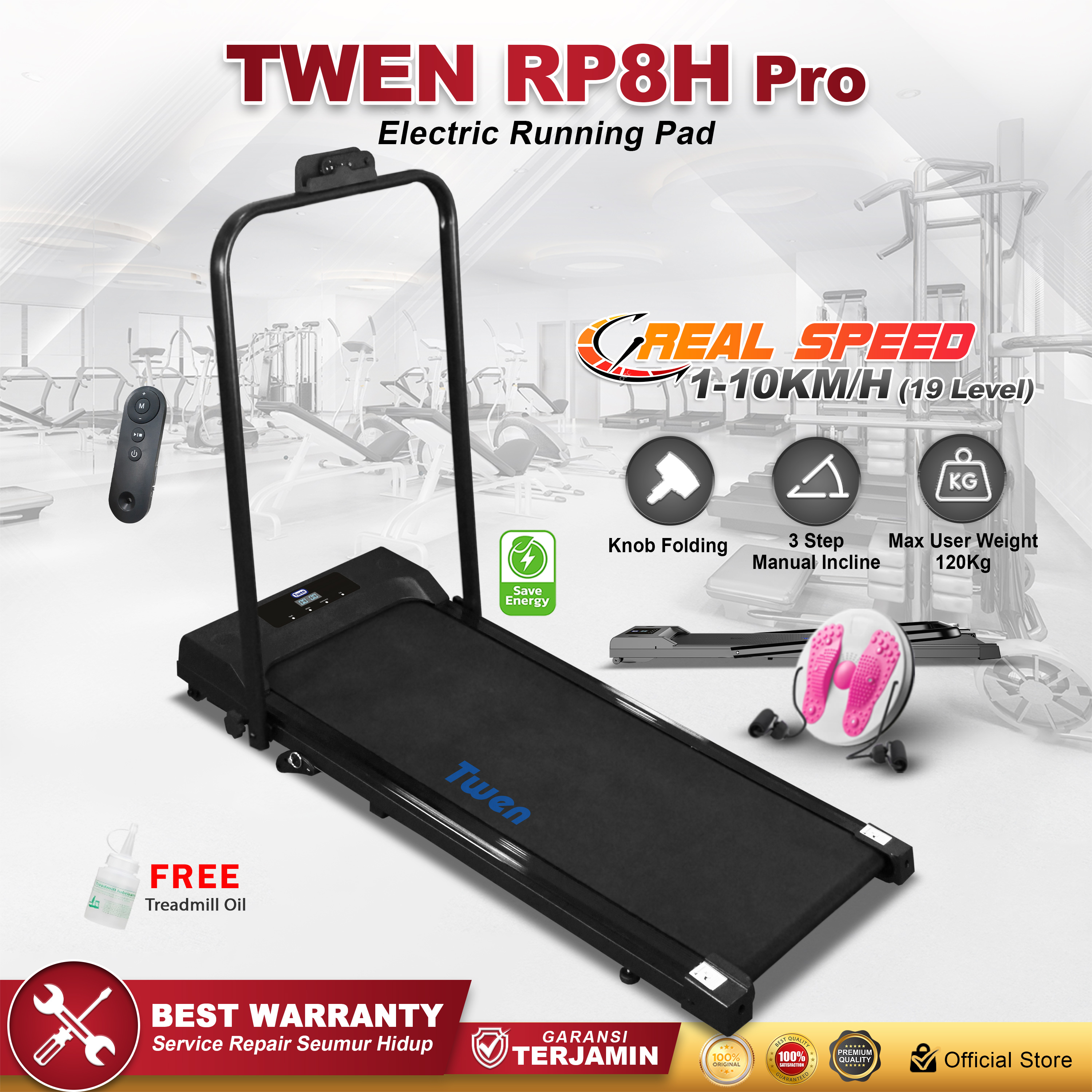 TWEN RP8HPro Black Running Pad Treadmill Listrik