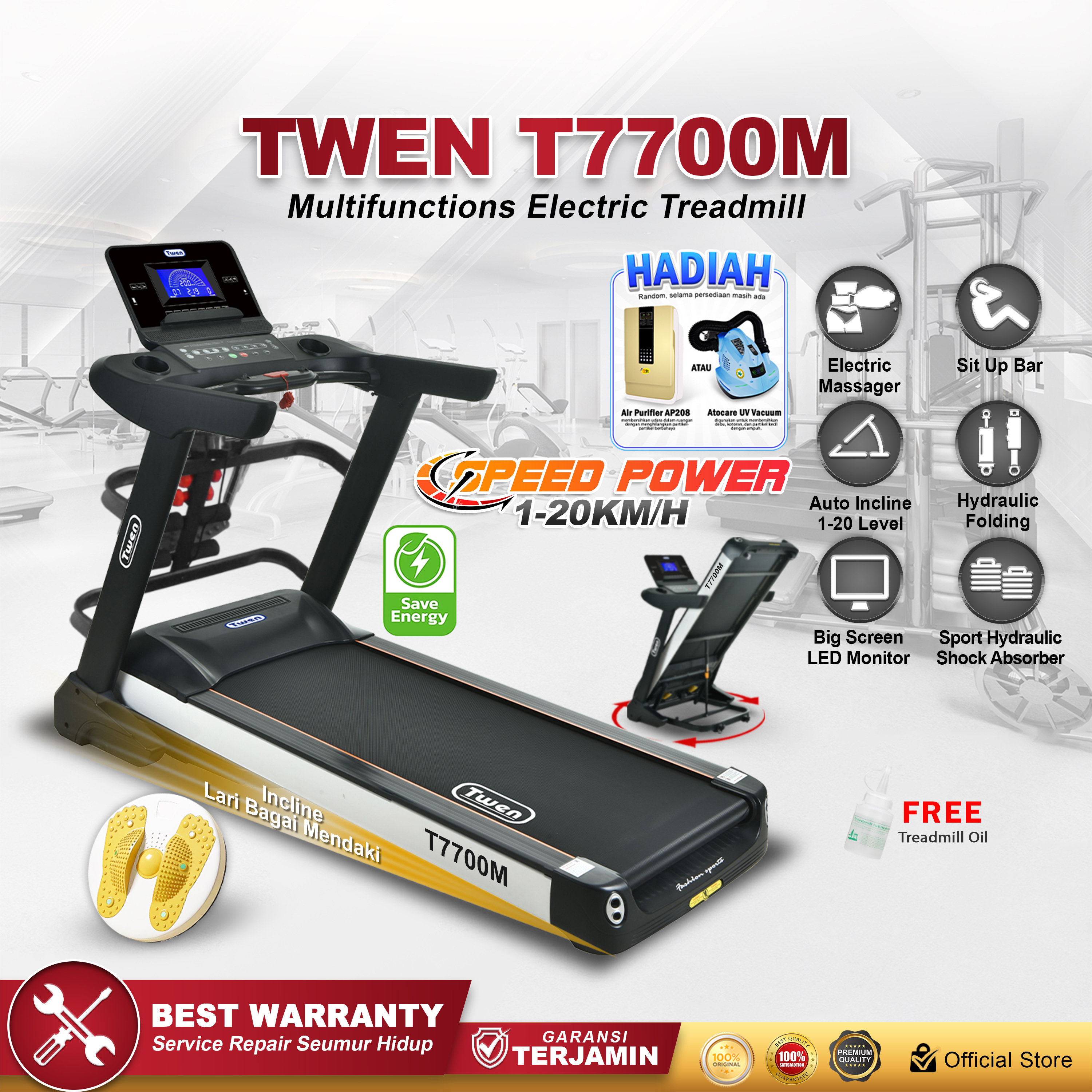 TWEN T7700M Treadmill Listrik Multifungsi