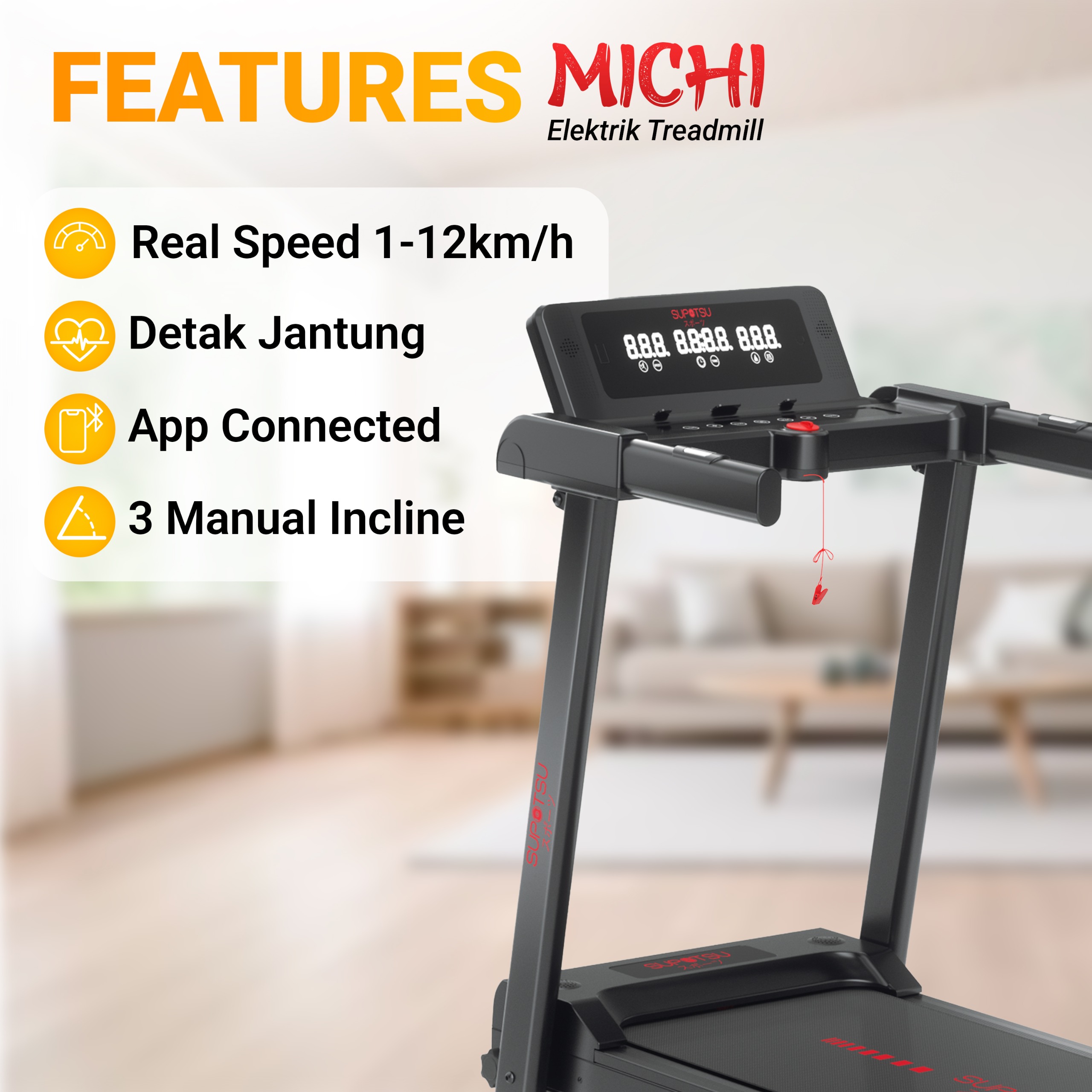 SUPOTSU Michi Gold Multi Treadmill Listrik Gambar produk 2