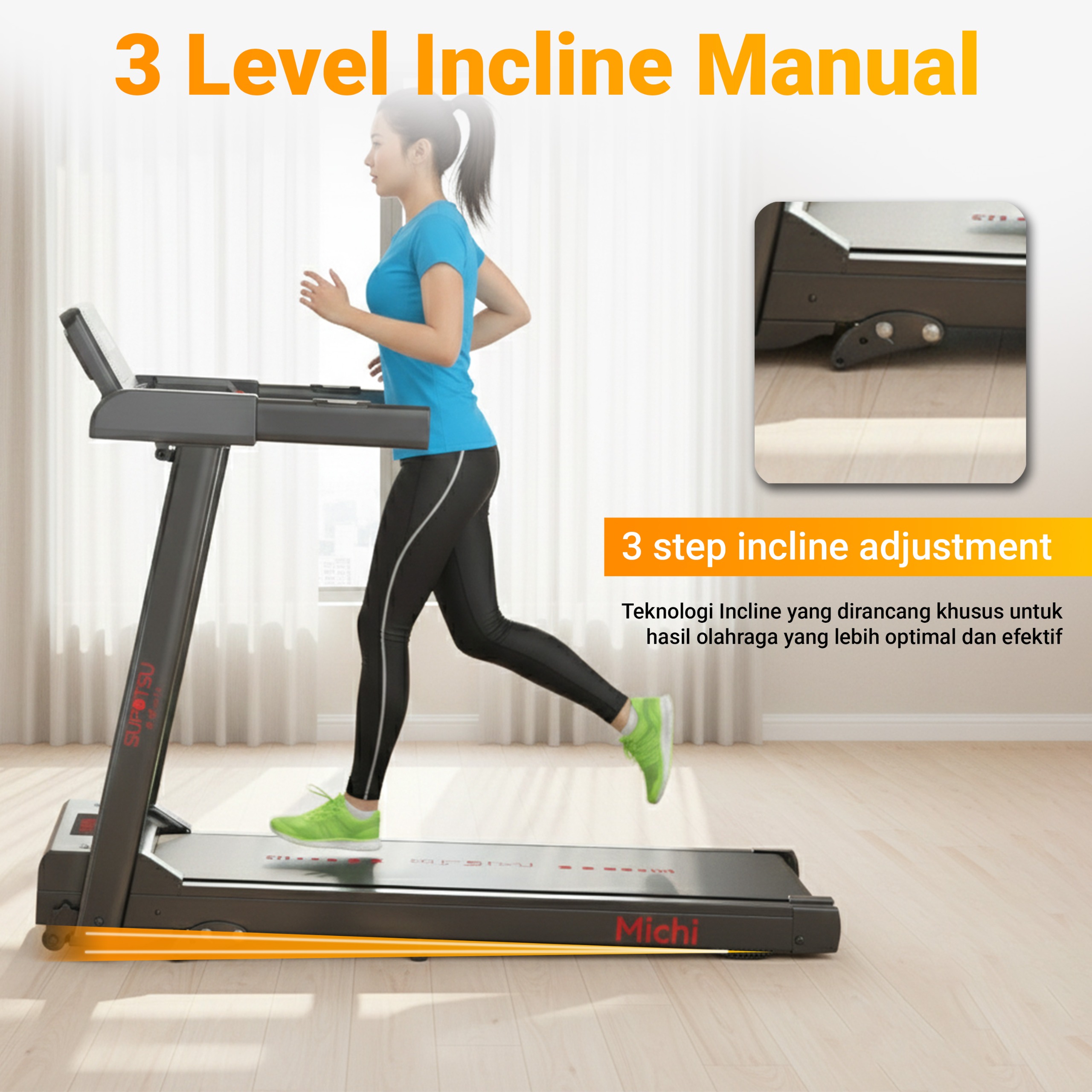 SUPOTSU Michi Gold Treadmill Listrik Gambar produk 6