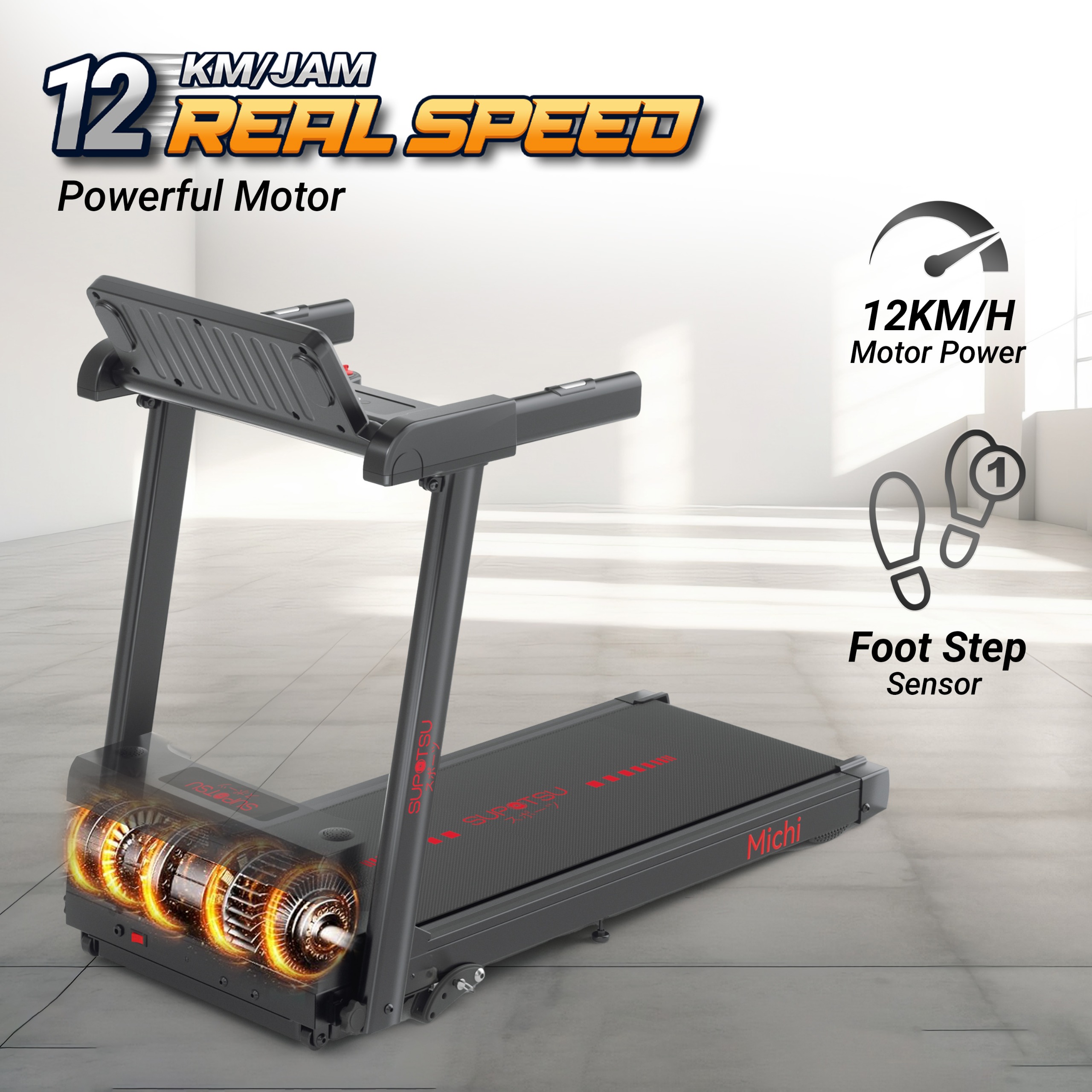 SUPOTSU Michi Hitam Treadmill Listrik Gambar produk 4