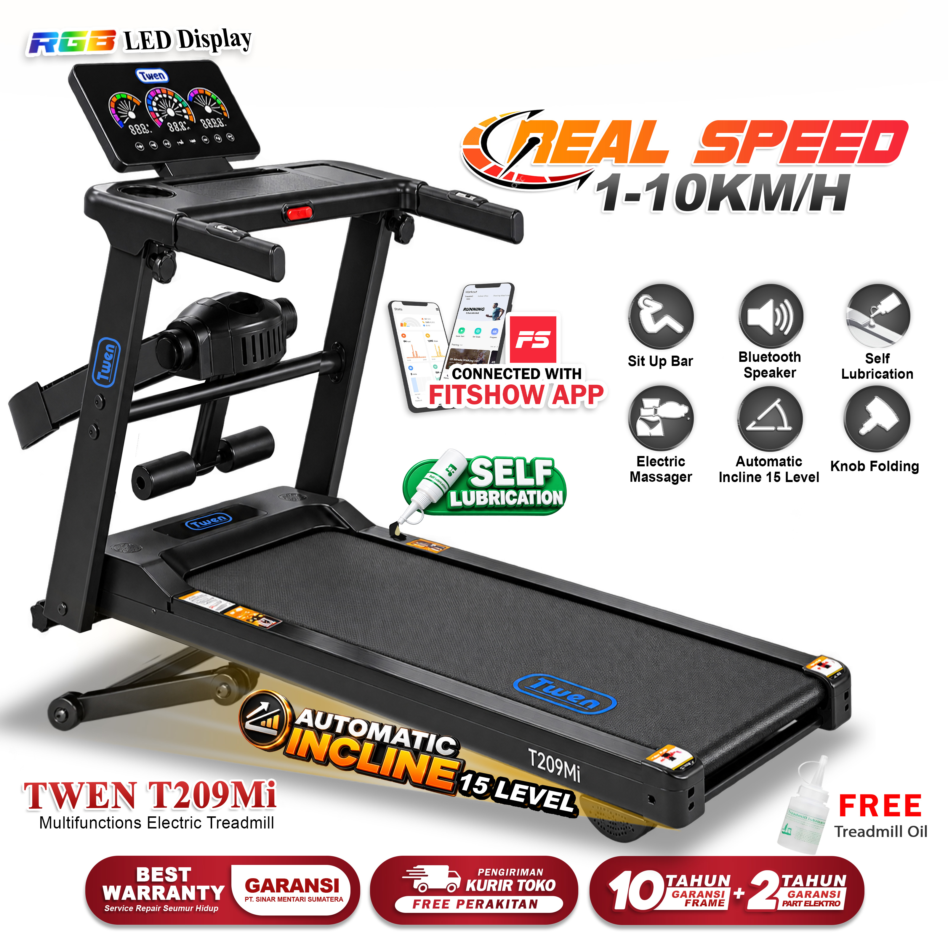 Twen T209 MI Treadmill Listrik Treadmill Portable Treadmill Multifungsi Treadmil Lipat Treadmill Electric