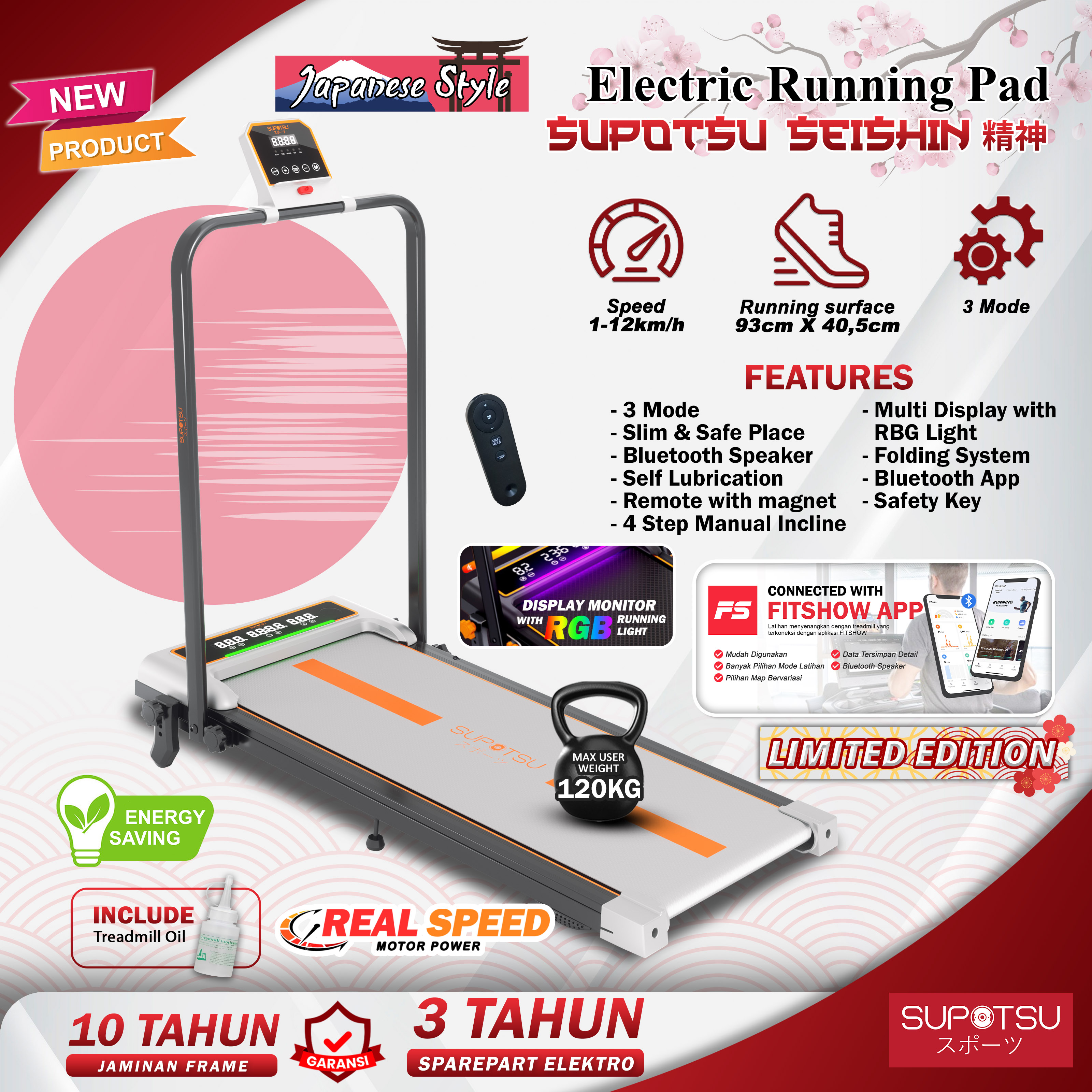 SUPOTSU SEISHIN Silver Treadmill Elektrik Terbaru