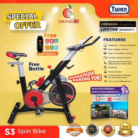 Twen SB-S3 (HITAM) (Free Smart Bracelet) Spin Bike Home  