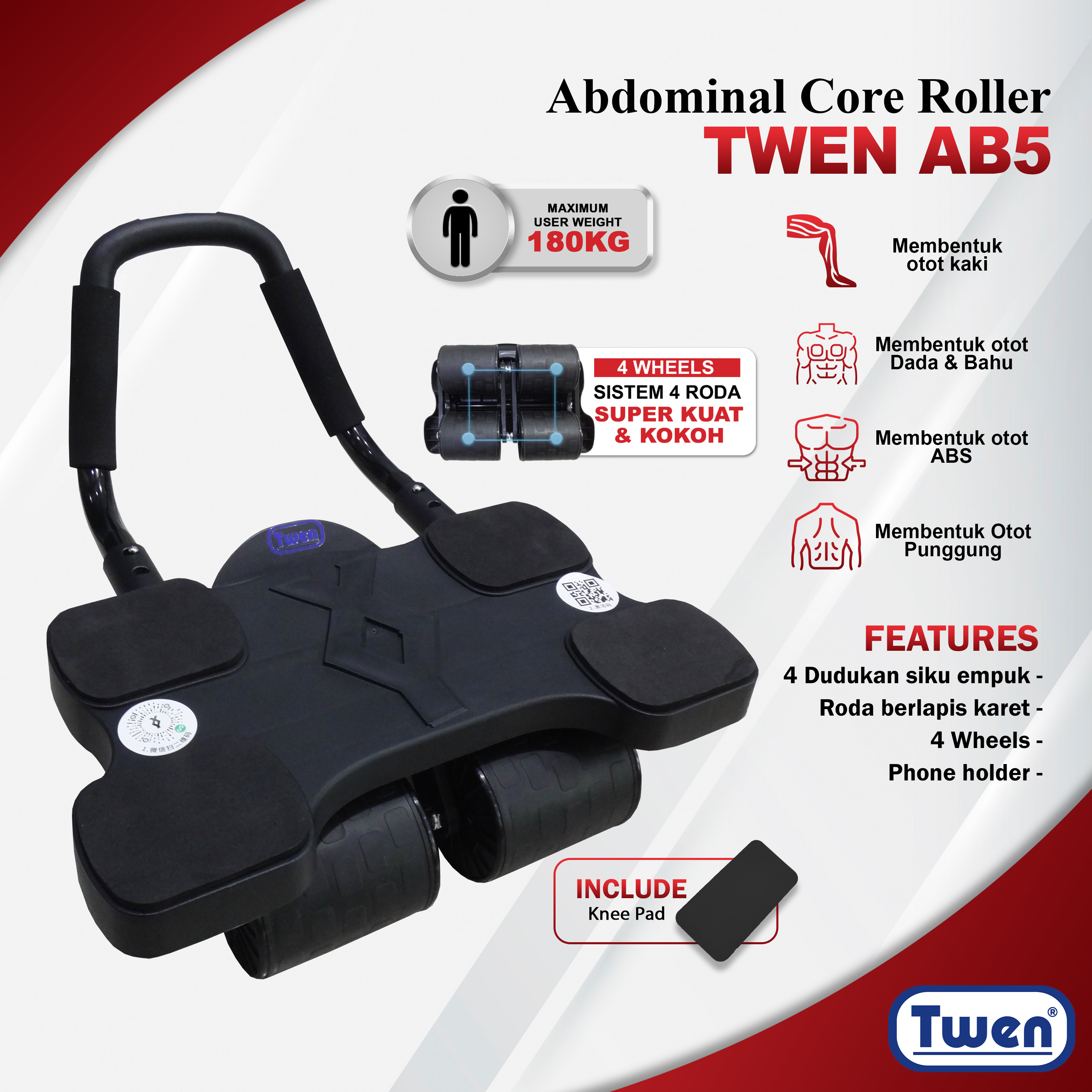 TWEN Ab Wheel 5 Ab Roller Wheels Plank Trainer