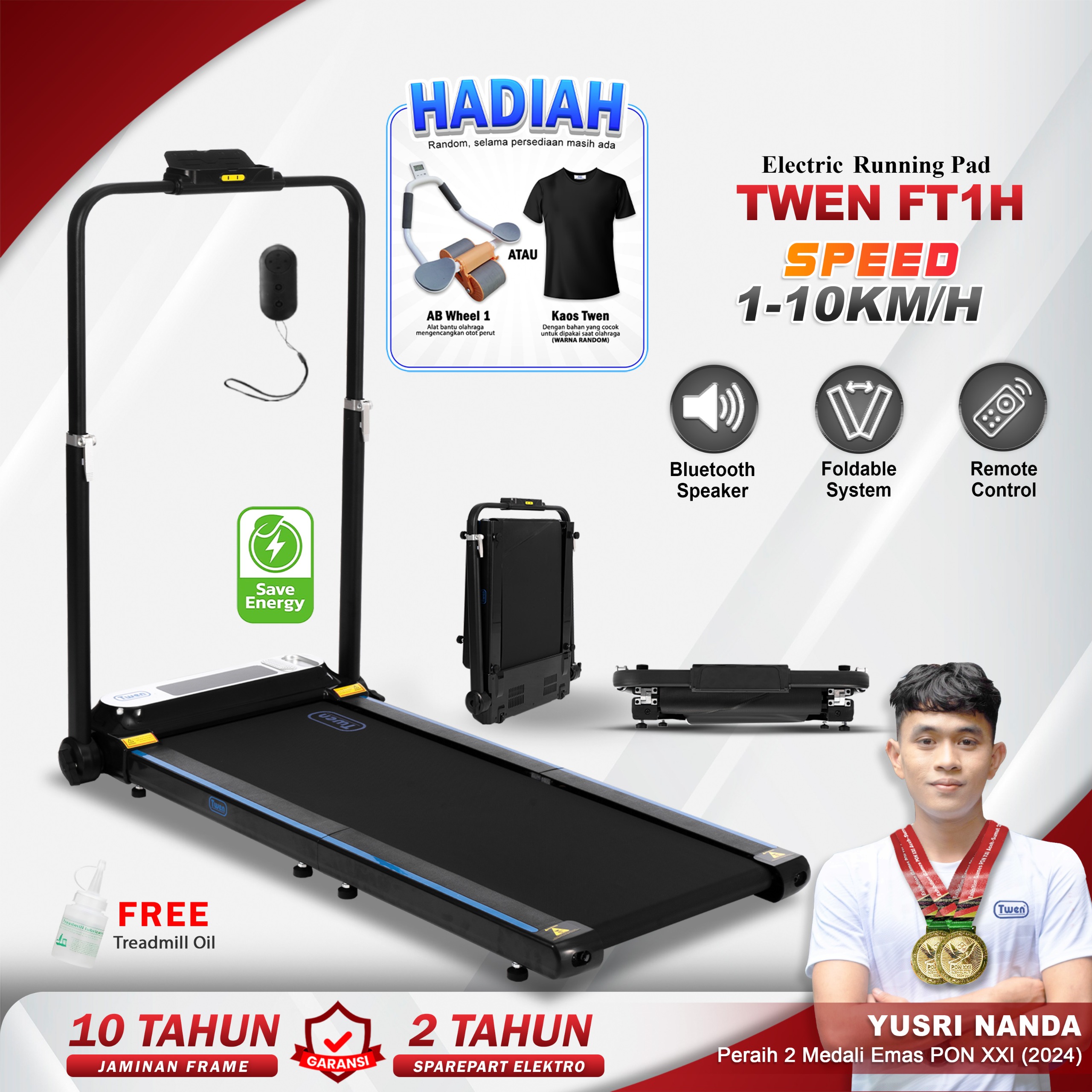 TWEN FT1H Treadmill Listrik Treadmil Lipat