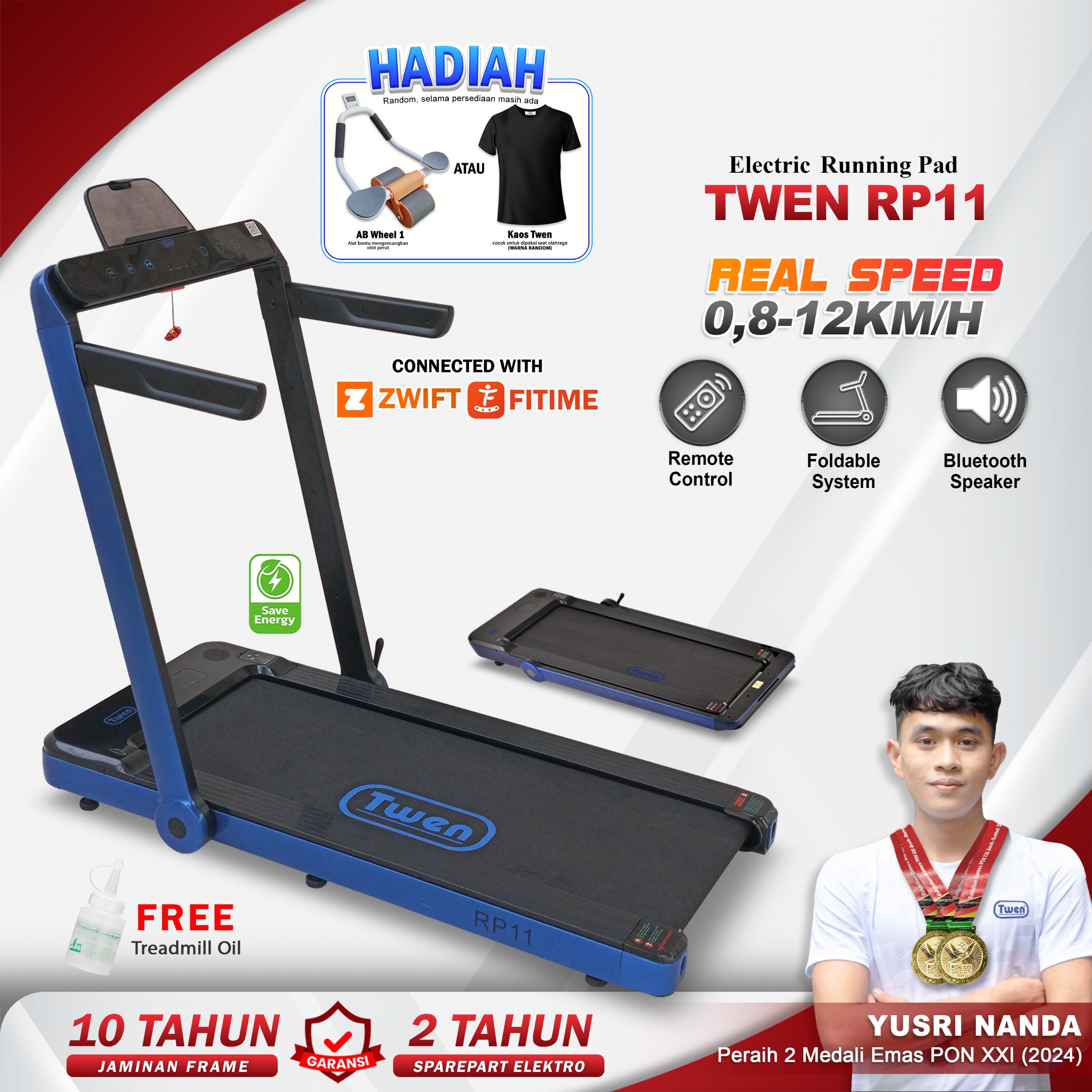 TWEN RP11 Biru Treadmill Listrik Treadmill Portable