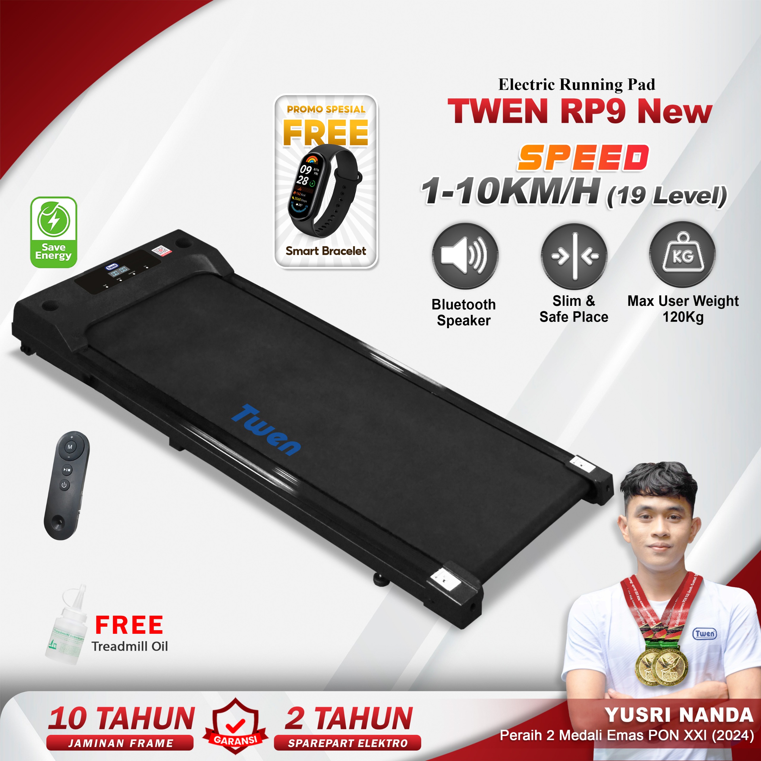TWEN RP9 New Hitam Running Pad Treadmill Listrik