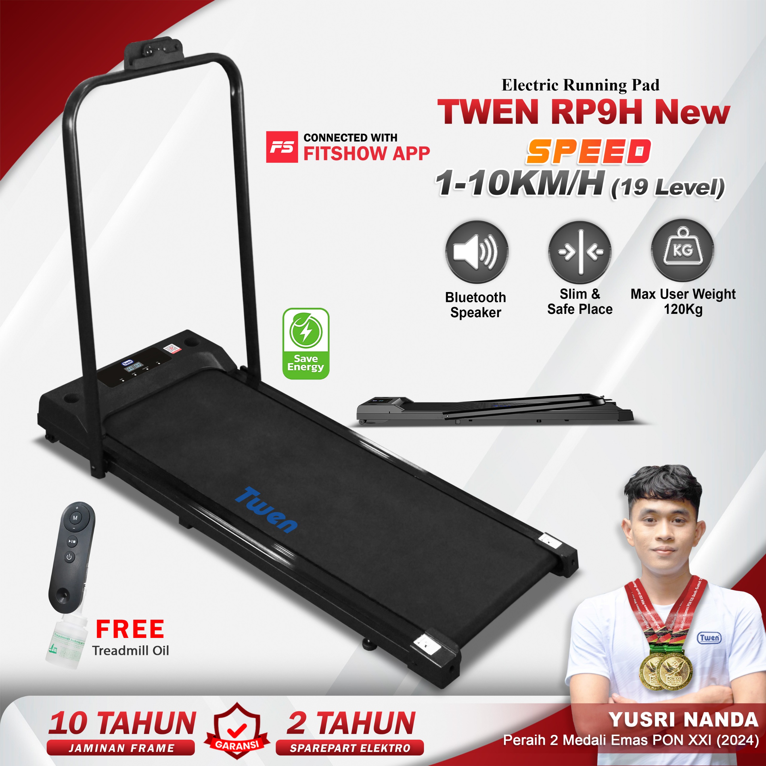 TWEN RP9H Hitam Running Pad Treadmill Listrik
