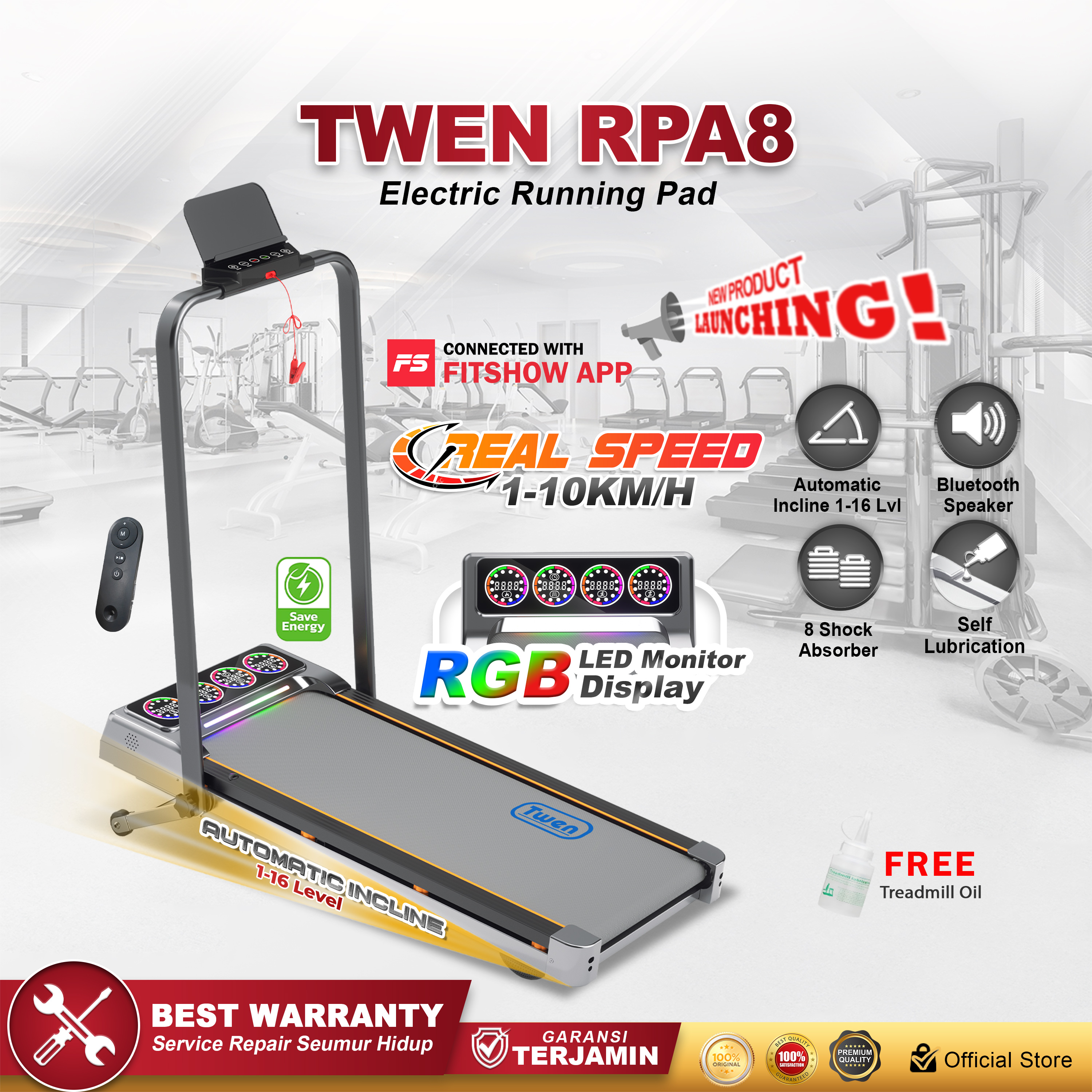 TWEN RPA8 Treadmill Elektrik Auto Incline 