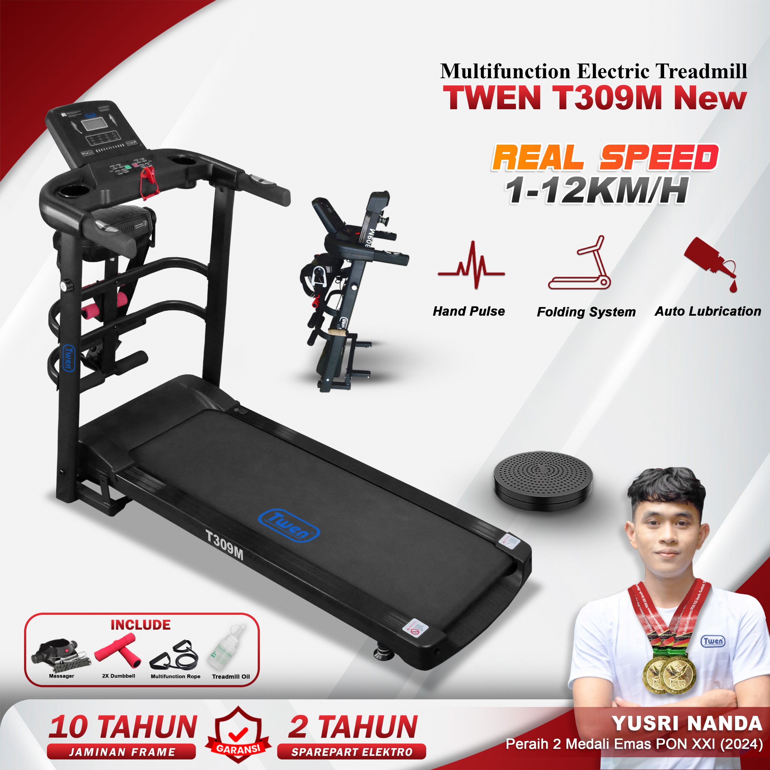 TWEN T309M New Treadmil Listrik Multifungsi
