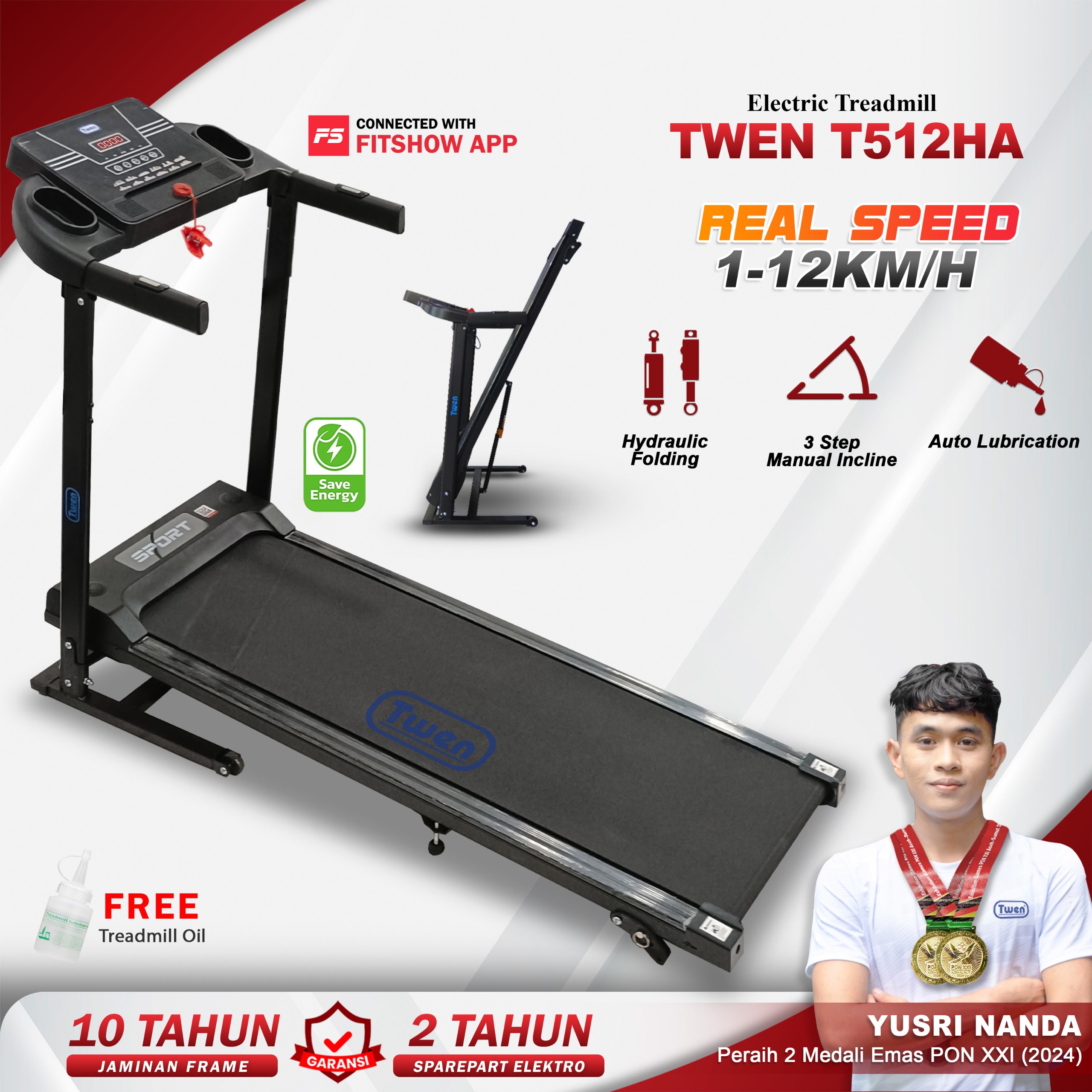 TWEN T512HA Treadmil Listrik Multifungsi 