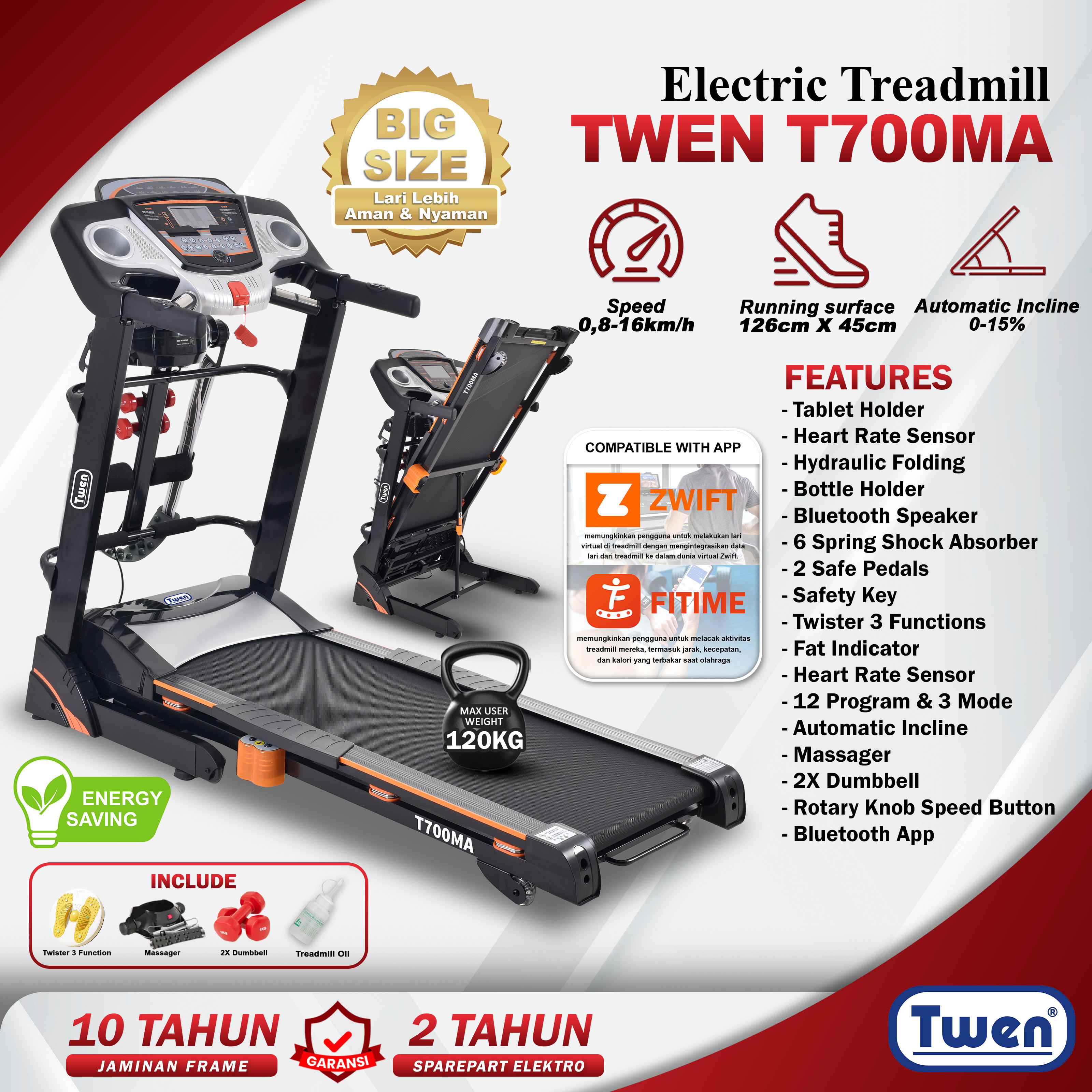 Twen T700MA Treadmill Elektrik Multifungsi